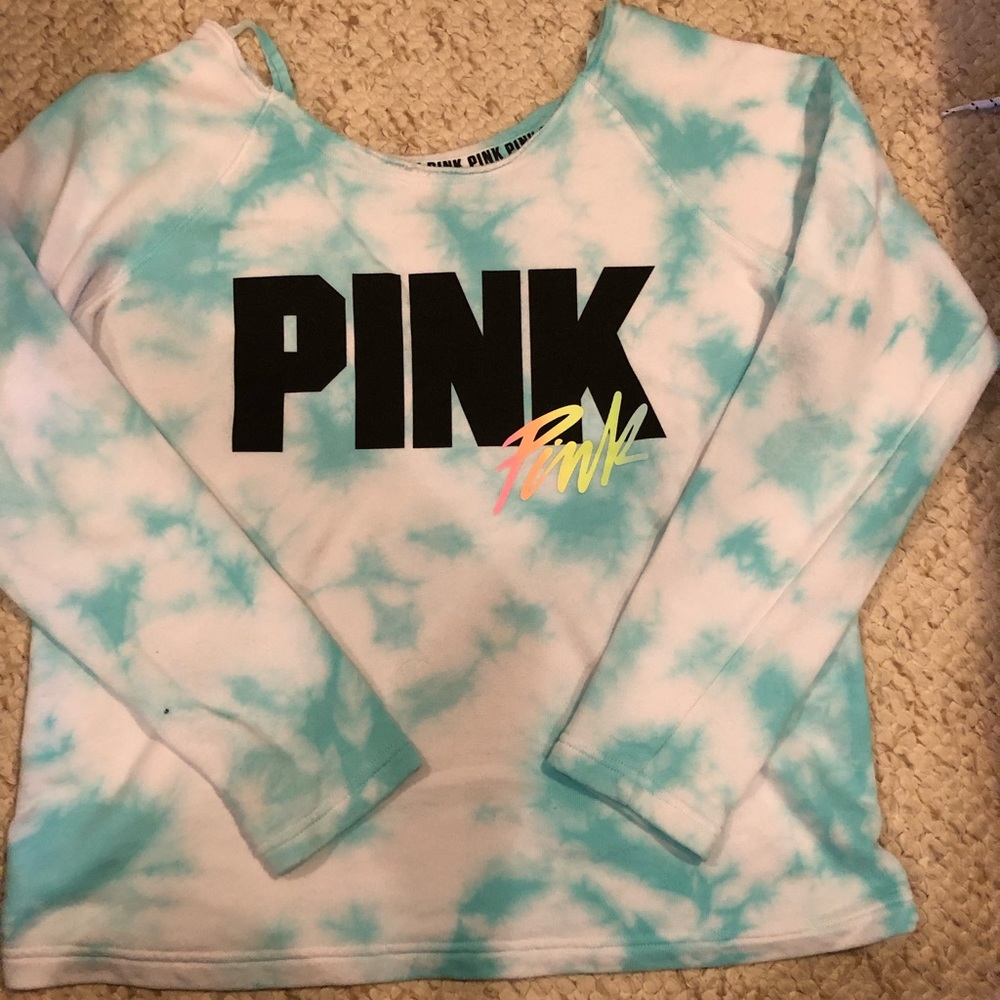 PINK tie dye off the shoulder sweater
